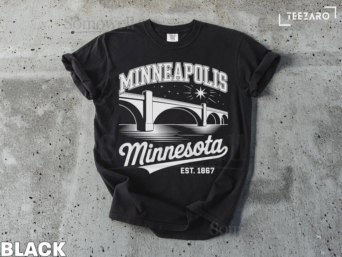 Minneapolis Bridge Graphic Tee Black and White Souvenir Shirt_568