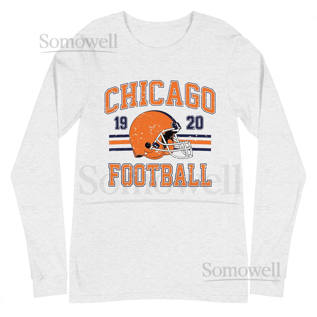 Distressed Chicago Football Long Sleeve T-Shirt Vintage Style Unisex Tee_618