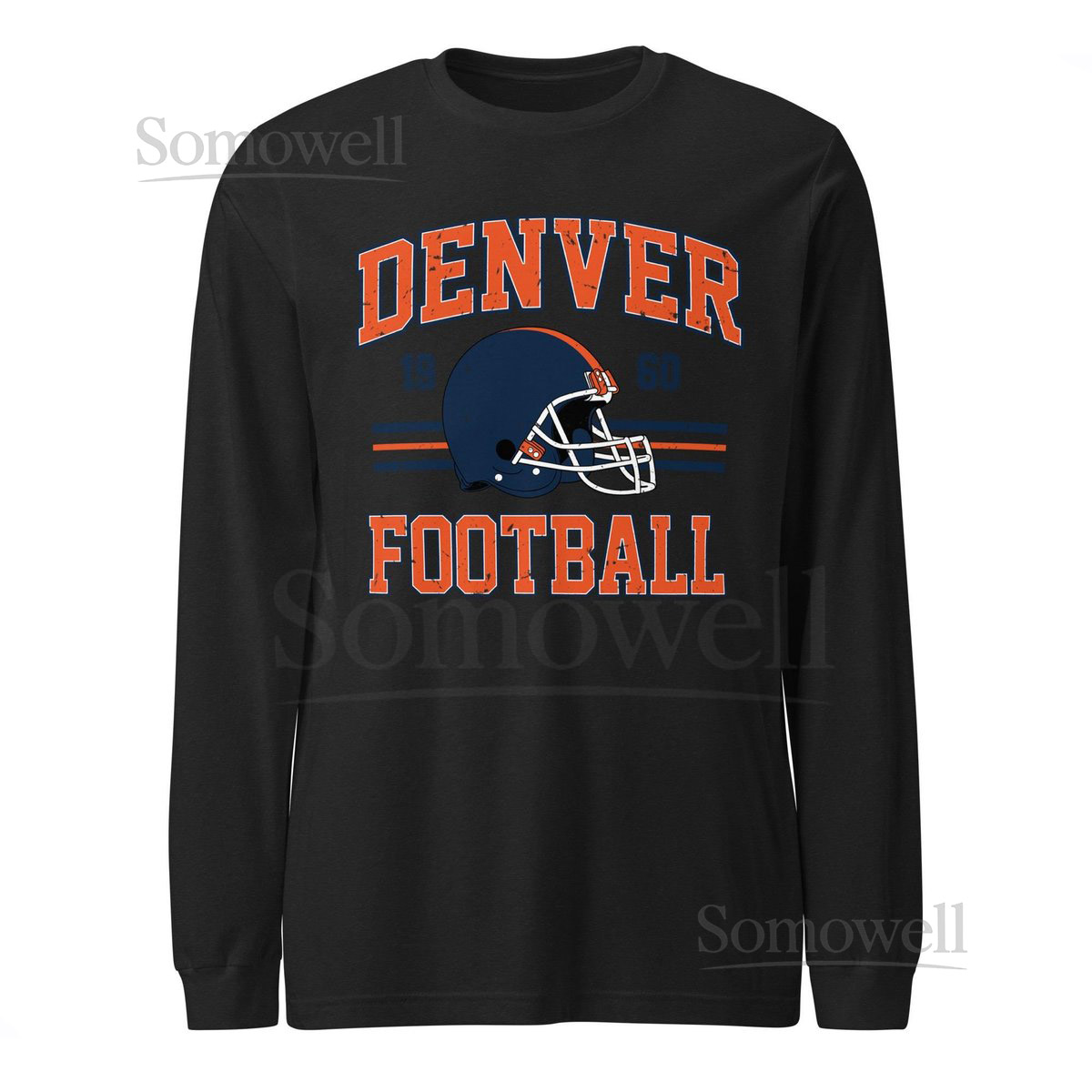 Denver Football T-Shirt Distressed Long Sleeve Tee Vintage Style_354