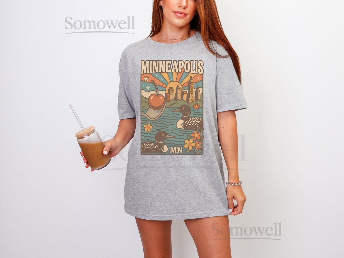 Retro Minneapolis T Shirt Minnesota City Skyline Graphic Tee Loon And Cherry Spoonbridge Comfort Colors Design Vintage Souvenir Unisex_725