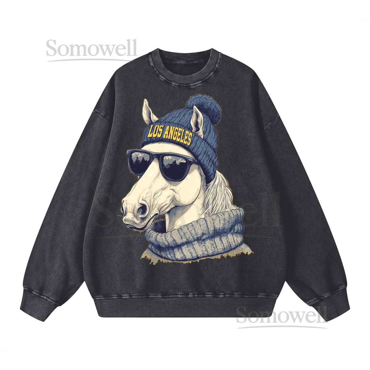 Los Angeles Spirit Animal Sweatshirt Vintage Style Oversize Crewneck Acid Wash Game Day Sweater_102