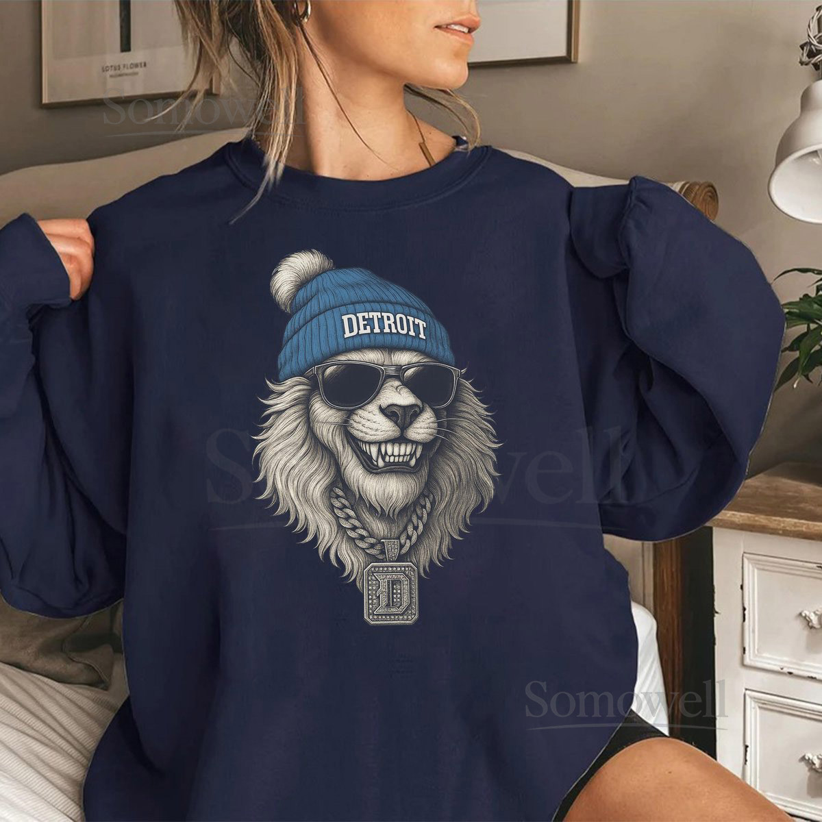 Detroit Lion Sweatshirt Cool Animal Graphic Hoodie Vintage Streetwear Top Retro Hip Hop Lion Shirt Unisex Oversized Game Day Outfit_186