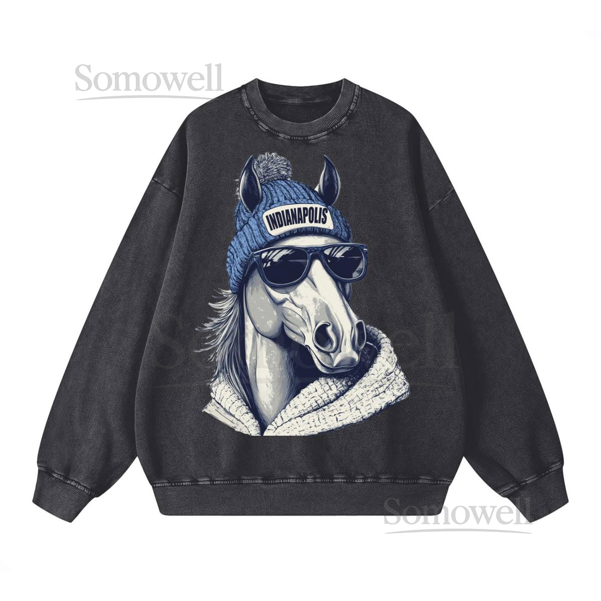 Indianapolis Spirit Animal Sweatshirt Acid Wash Oversized Crewneck Game Day Sweater Football Cr_552