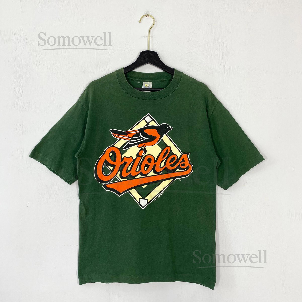 Vintage 90s Baltimore Orioles T-Shirt MLB Sportswear Single Stitch Green Large_614