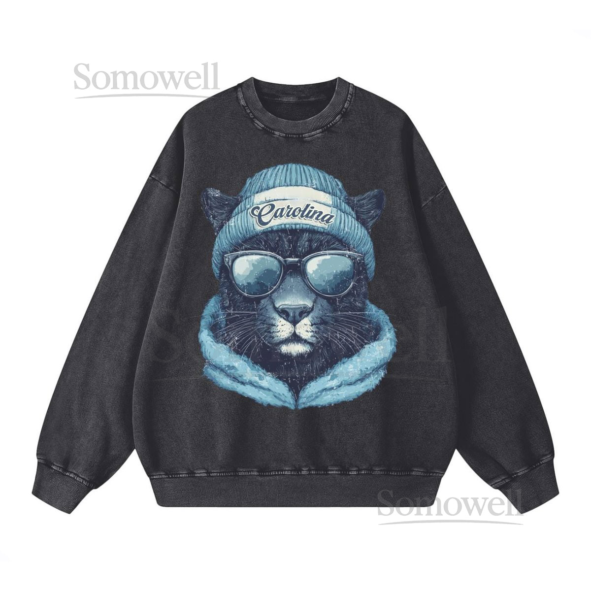 Carolina Spirit Animal Sweatshirt Oversized Acid Wash Crewneck Game Day Sweater_414