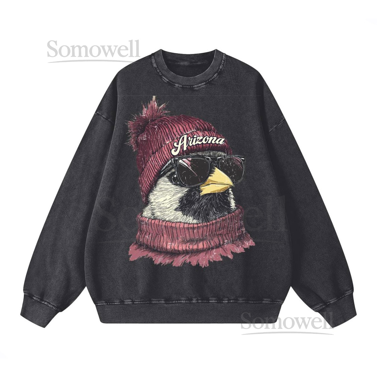 Arizona Spirit Animal Sweatshirt Acid Wash Oversized Cotton Crewneck Cardinals Spirit Animal Cozy Game Day Sweater Arizona Football_96