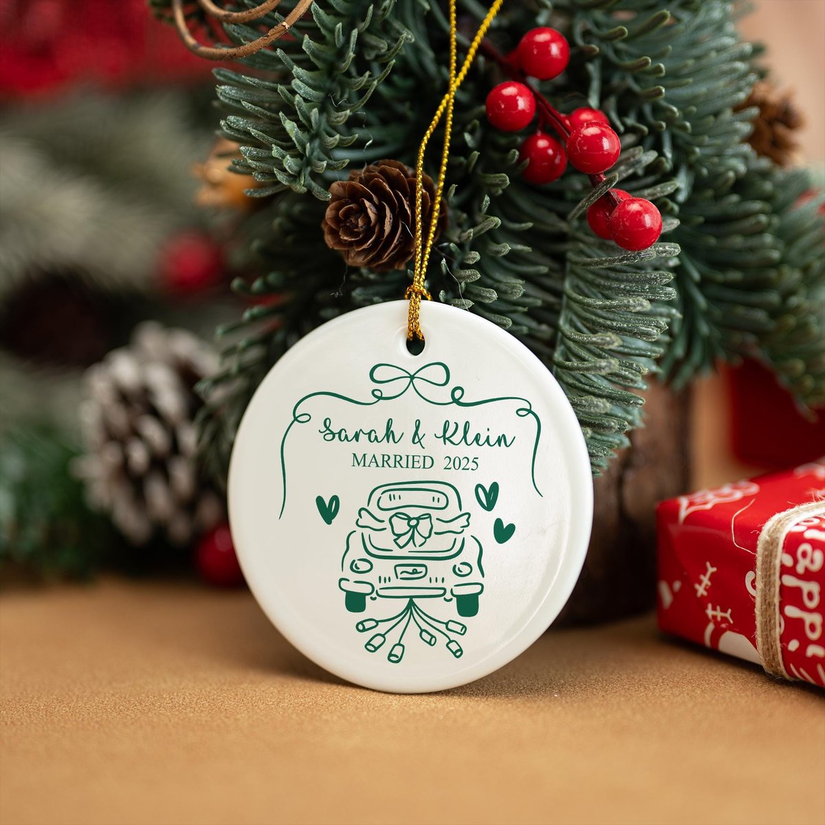 Personalized Ceramic Engagement Ornament Mr Mrs Keepsake Christmas Bauble