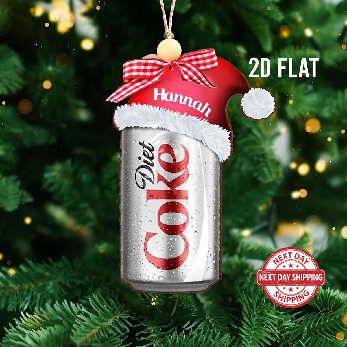 Personalized Diet Coke Ornament 2D Flat Custom Coca-Cola Diet Coke Coke Zero Can With Santa Hat Ornament Custom Coke Can Ornament_4359127803