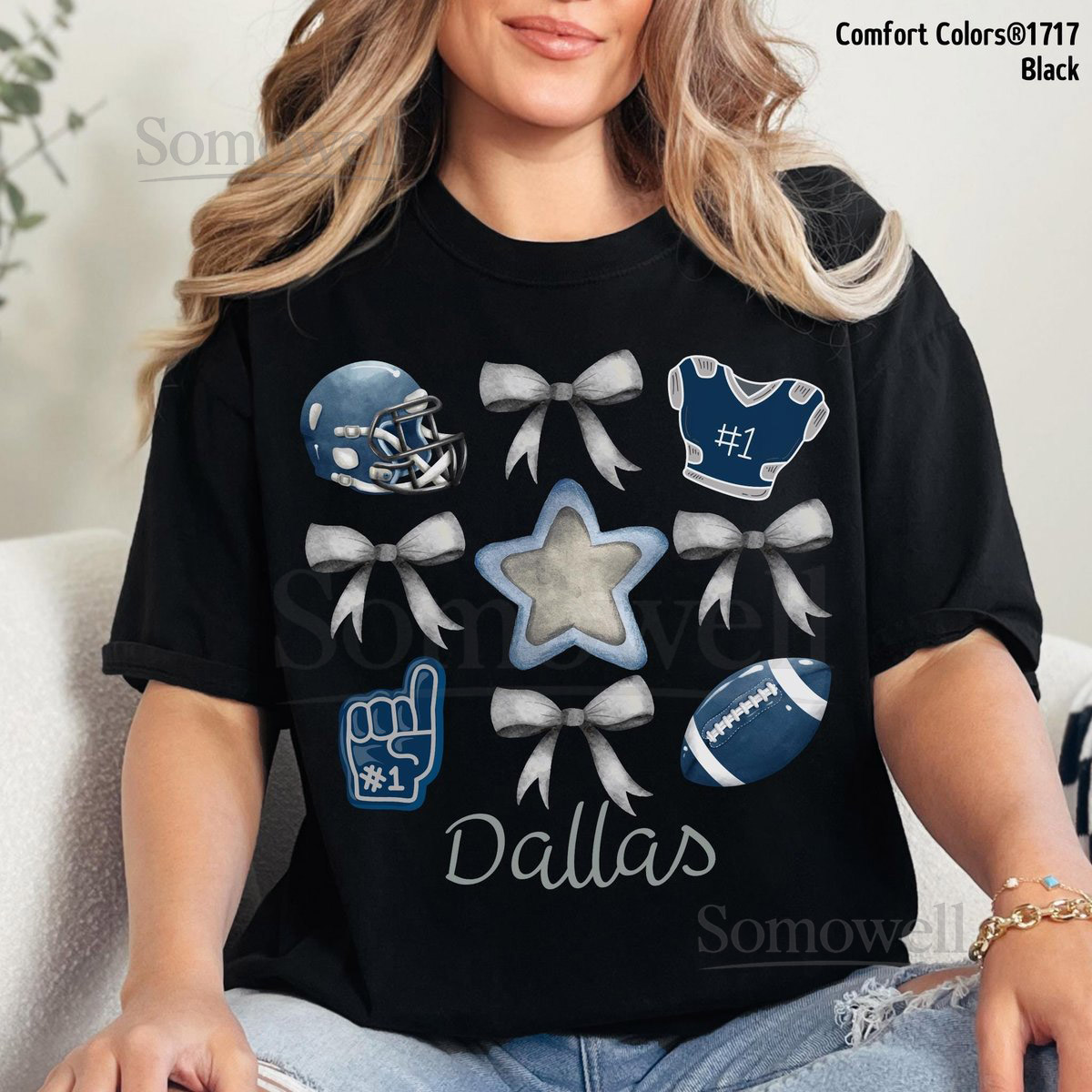 Custom Name Dallas Football Bow Shirt - Cowboy Gameday Coquette Bows Comfort Colors Tee Famfit24-08_102
