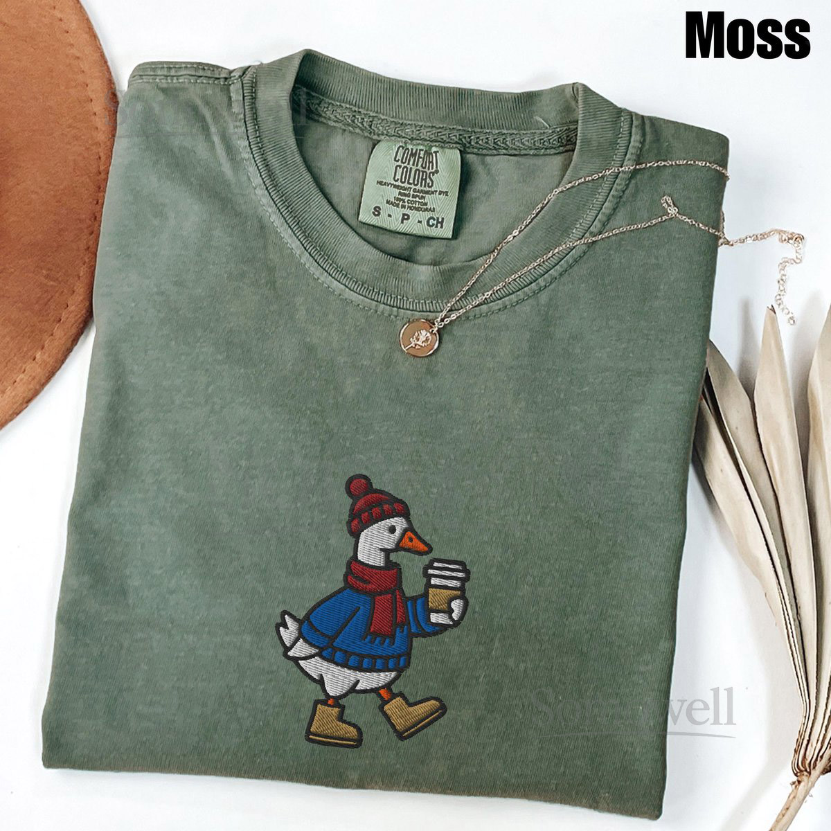 Embroidered Fall Goose Coffee Comfort Colors Shirt Cozy Autumn Latte Lover Tee Pumpkin Patch Top Sweater Weather Goose Shirt Cute Gift_66