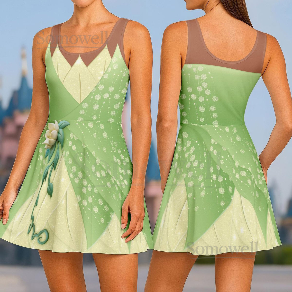 Tiana Women Skater The Princess and the Frog Dress Tiana Skater Dress Disney Princess Dress Disney Costume CosplayRun Disney Shirt_191
