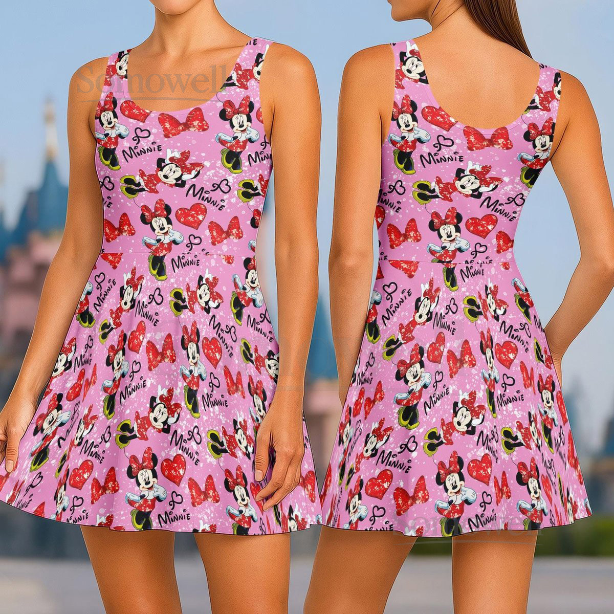 Minnie Mouse Skater Dress Disney Minnie Women Dress Disneyland Dress Disneyworld Dress Disney Running Run Disney Gift For Her_133