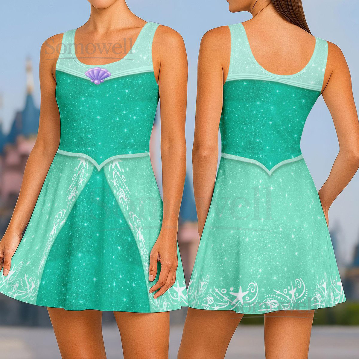 Disney Ariel Princess Skater Dress Little Mermaid Women Dress Halloween Costume Cosplay Dress Disneybound Casual Dress Gift For Her_33