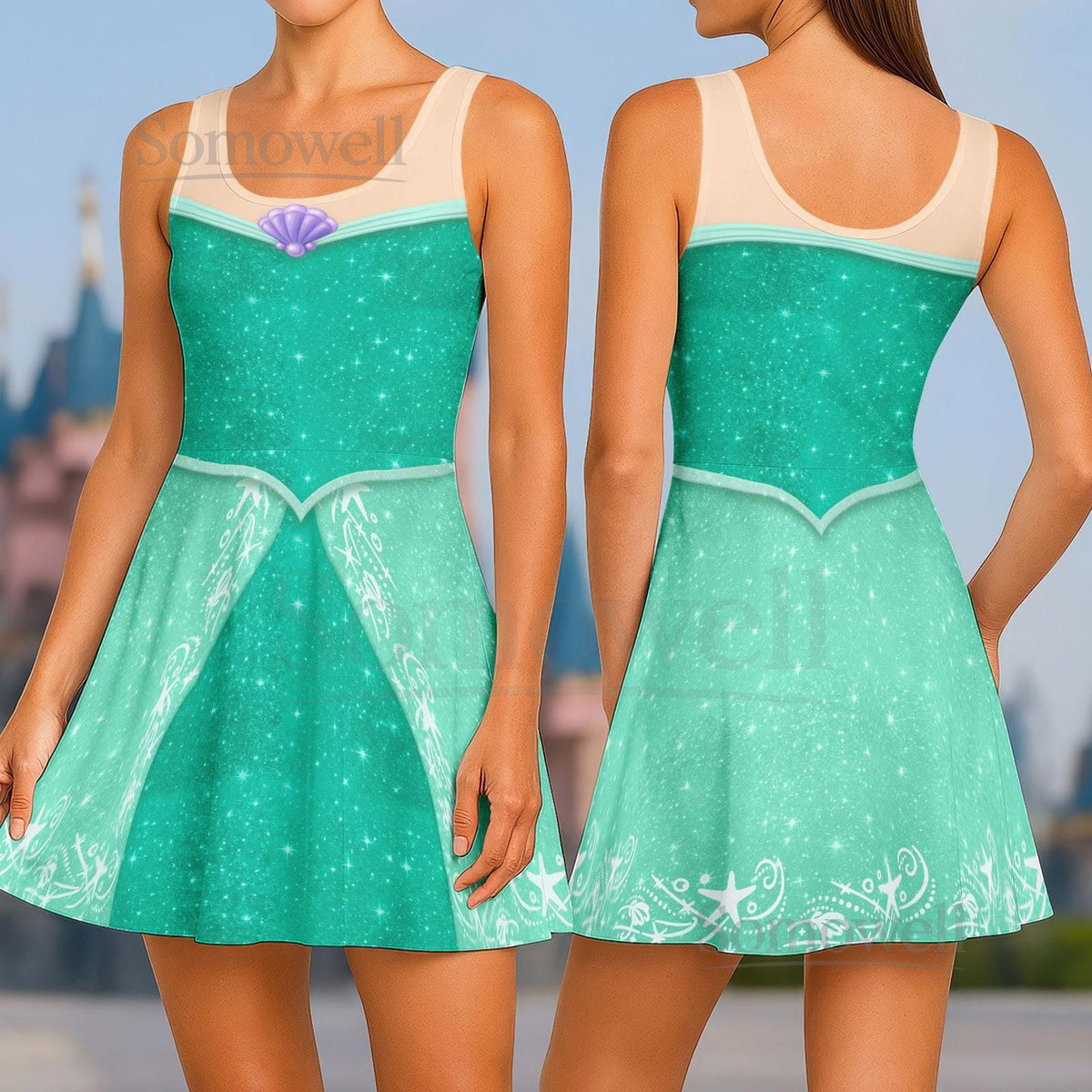 Disney Ariel Princess Skater Dress Little Mermaid Women Dress Halloween Costume Cosplay Disneybound Dress Disney Run Gift For Her_32