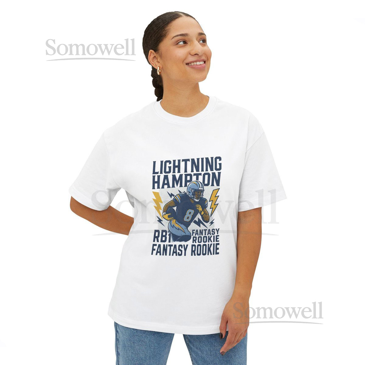 Lightning Hampton Football Tee Chargers RB1 Retro Streetwear_512