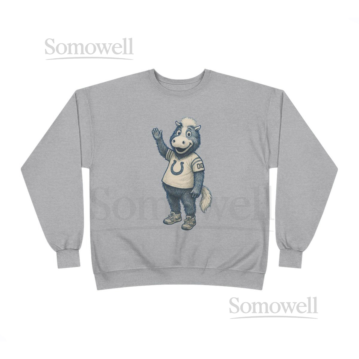 Cheerful Blue Colts Mascot Sweatshirt - Cozy Crewneck for Game Days Gifts Unisex Apparel Sports Fan Gear Eco-Friendl_28