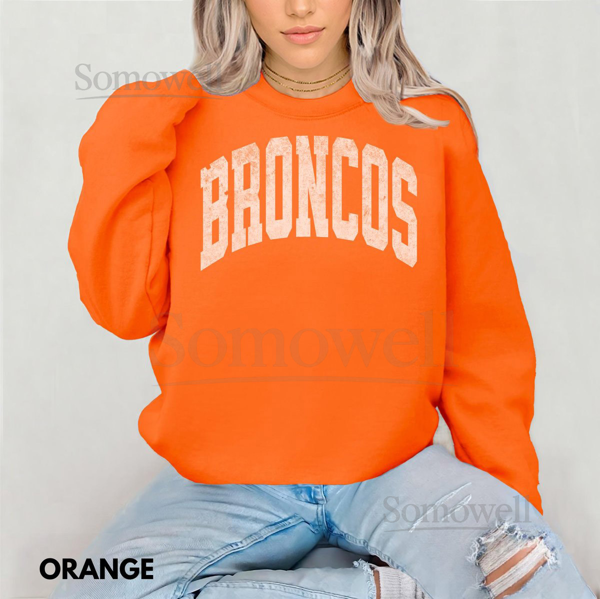 Distressed Broncos Sweatshirt Unisex Football Crewneck_368