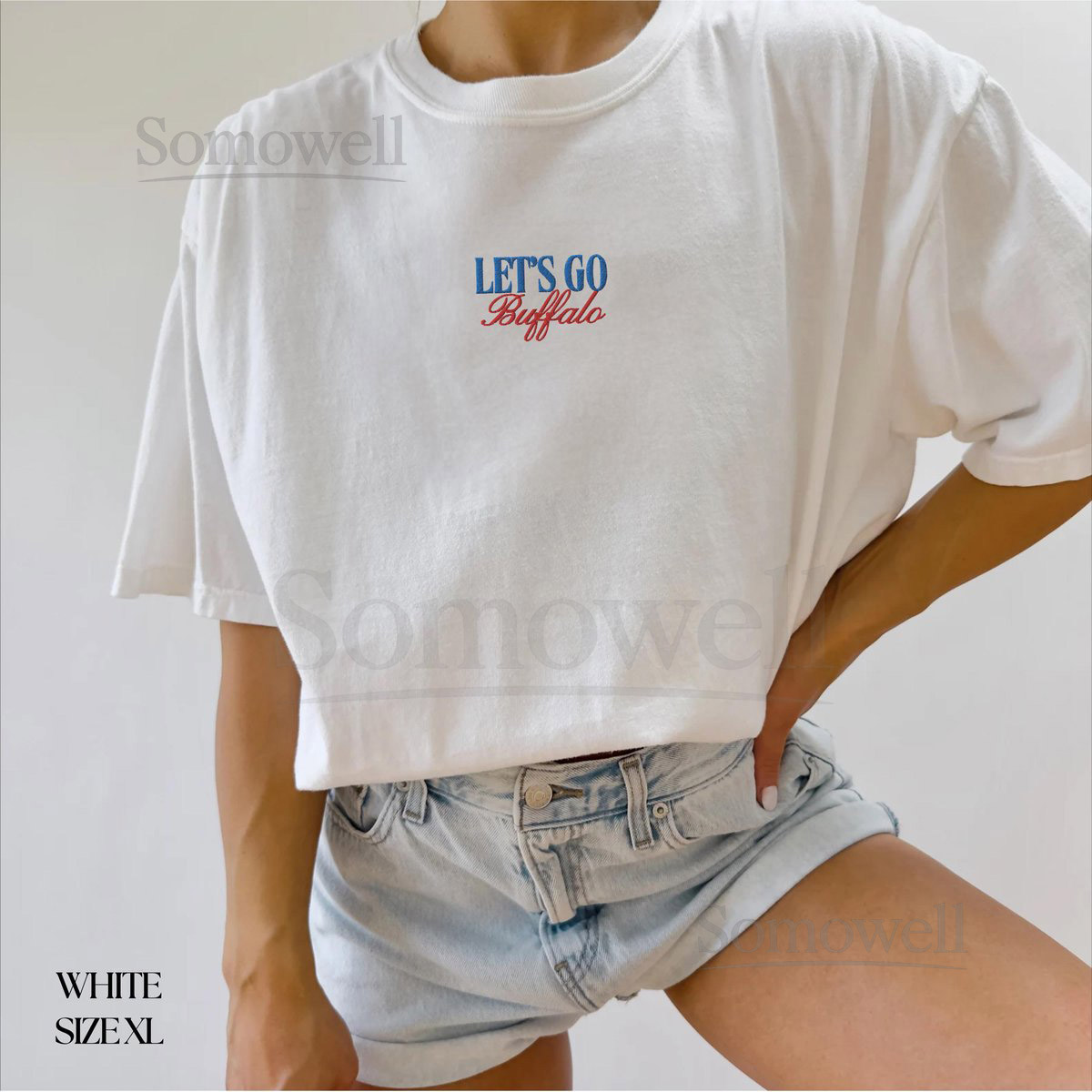 Let's Go Buffalo Embroidered Comfort Colors T-Shirt Vintage Style Tee Gift for Buffalo Fan Embroidered Football Shirt Buffalo Football_138