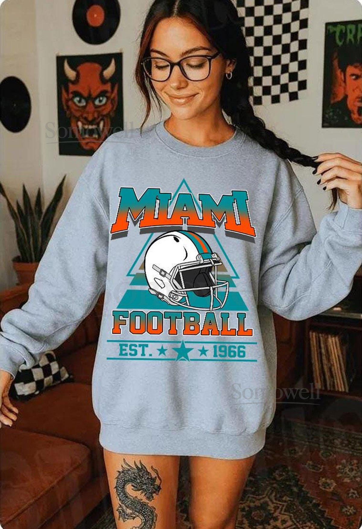 Miami Football Vintage Sweatshirt T-Shirt Retro Miami Football Sweatshirt Miami Dolphin Football T-Shirt Dolphins Football Fan Gift_462