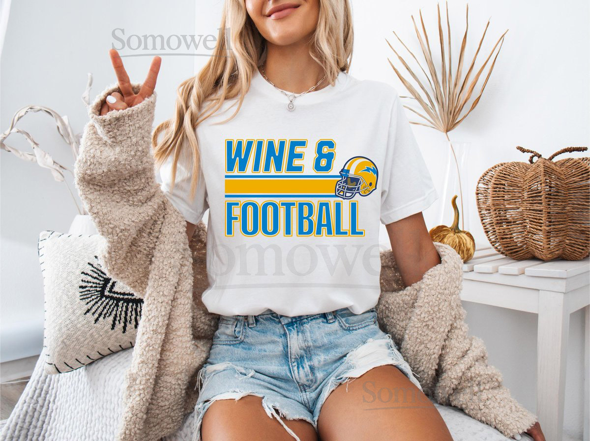 Wine And Football Chargers T Shirt Unisex Game Day Graphic Tee Sports Fan Top_849