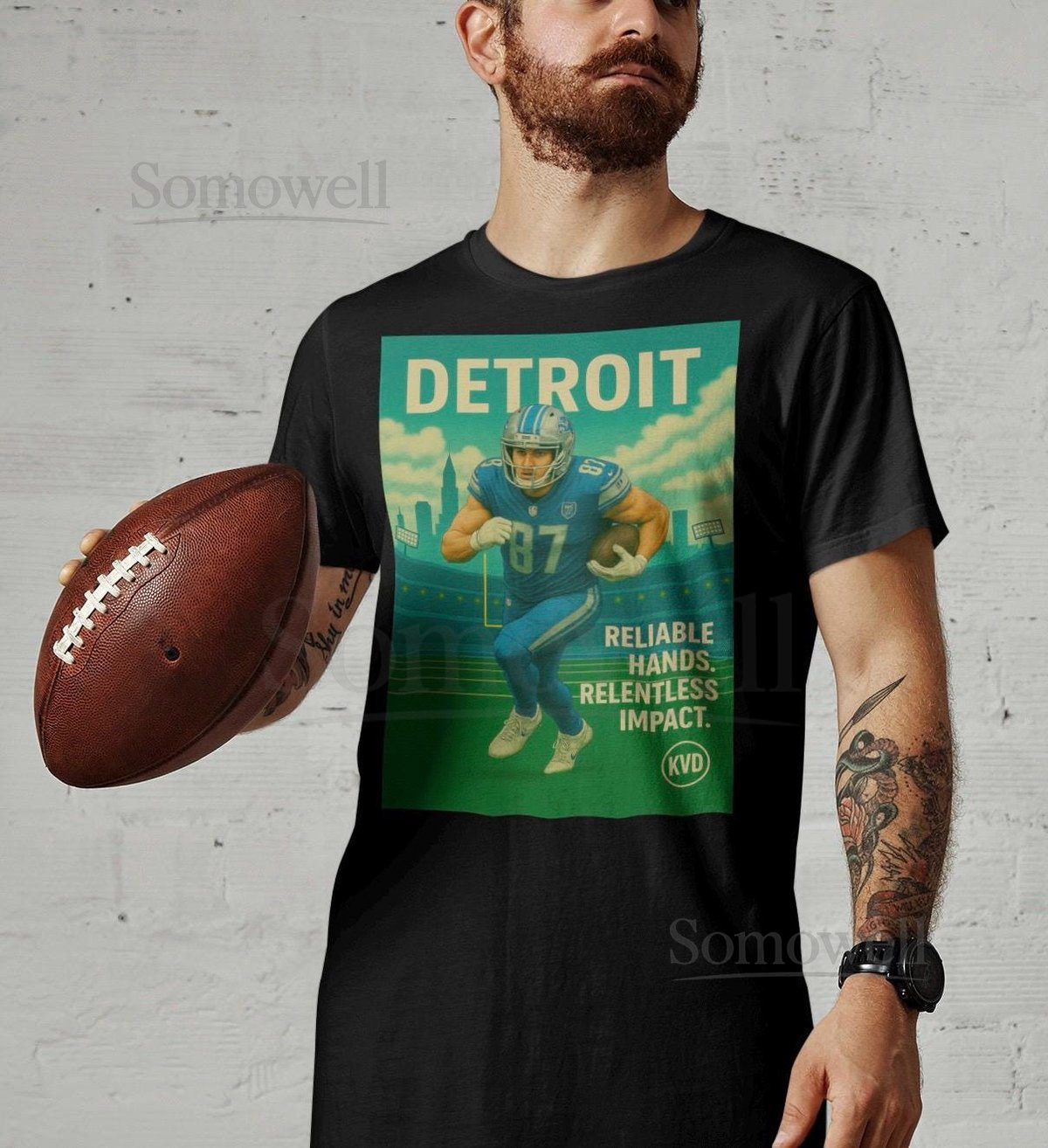 DET Detroit Football Skyline T-Shirt Reliable Hands. Relentless Impact. Pro Football Graphic Tee Sports Fan Gift_91