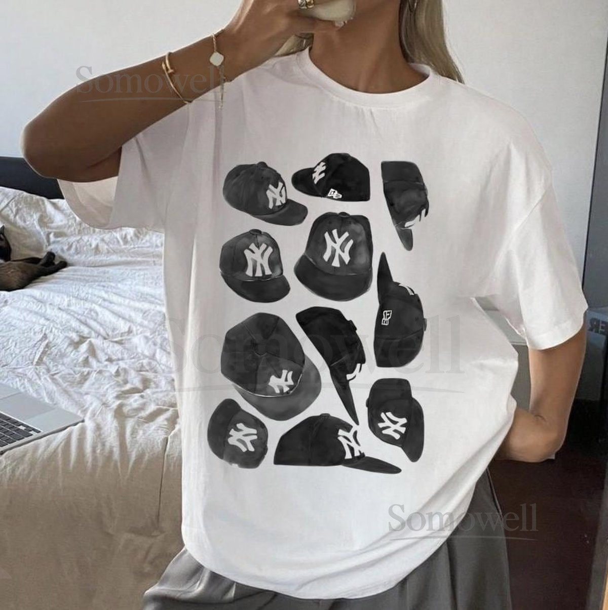 NYC T-Shirt Black Hats Baseball Graphic Shirt New York City Graphic Tee Trendy NYC Shirt Y2K New York Graphic T-Shirt Loose Fit_54