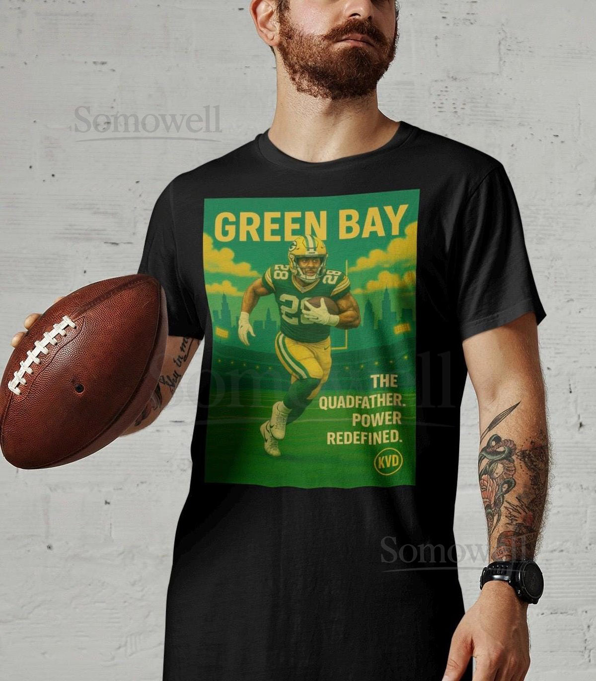GB Green Bay Football Skyline T-Shirt The Quadfather. Power Redefined. Pro Football Graphic Tee Sports Fan Gift_355