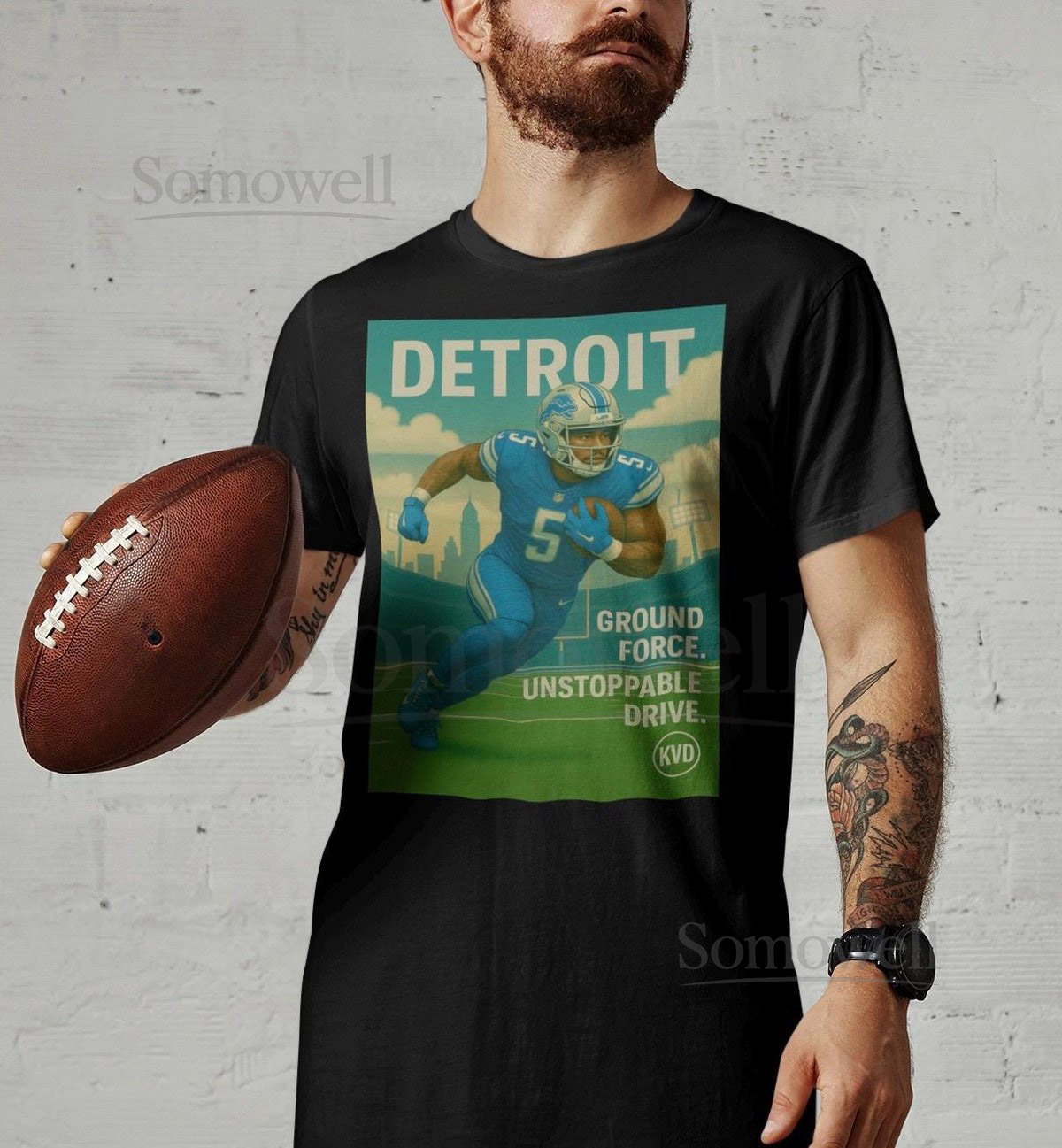 DET Detroit Football Skyline T-Shirt Ground Force. Unstoppable Drive. Pro Football Graphic Tee Sports Fan Gift_89