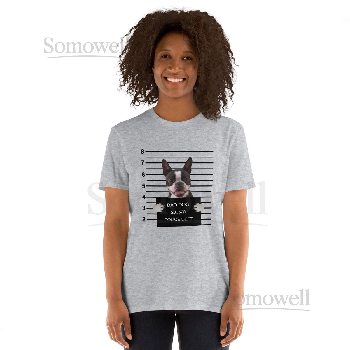 Funny Bad Dog Mugshot Cute Boston Terrier Dog Lover Short-Sleeve Unisex T-Shirt_318