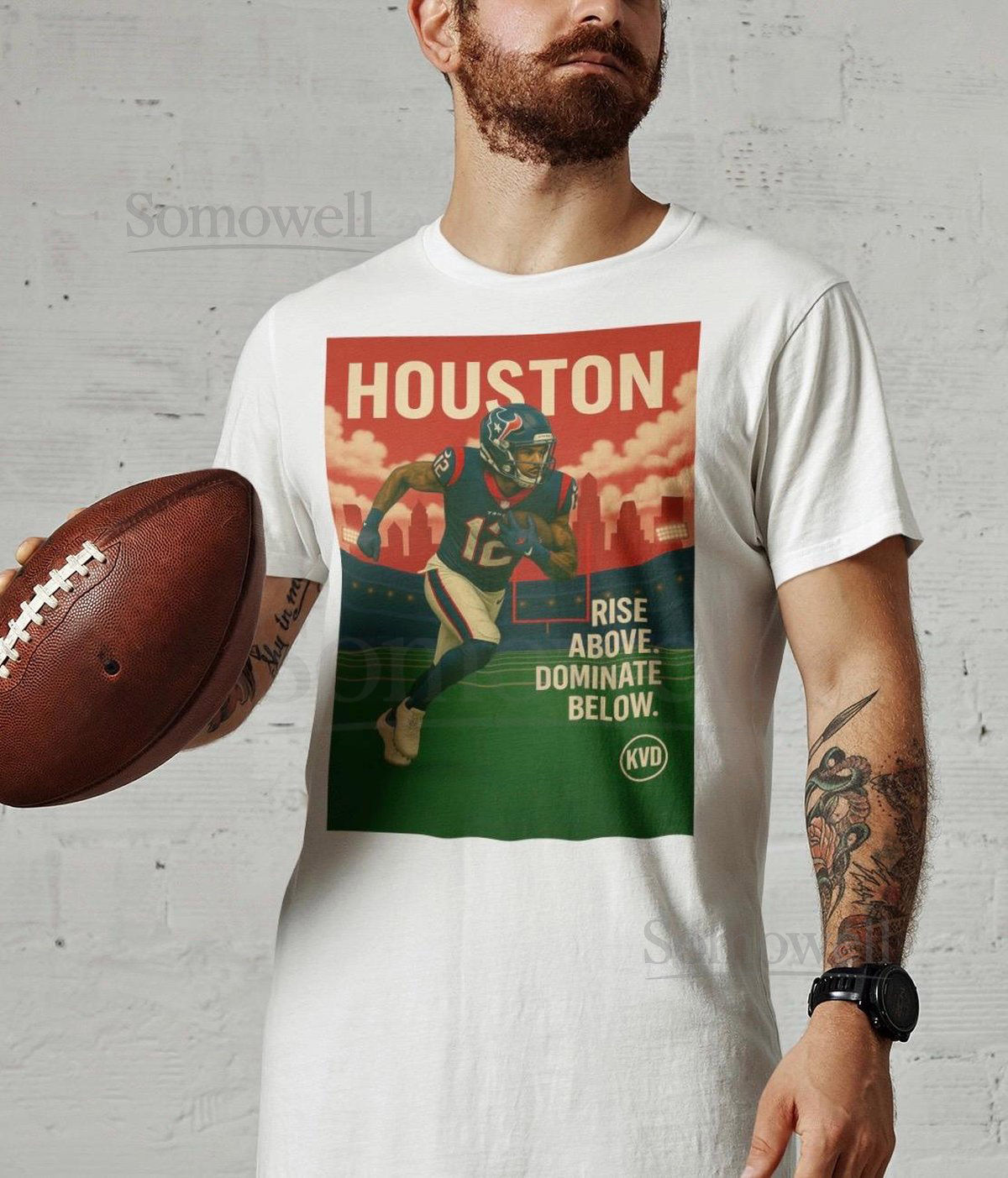 HOU - Houston Football Skyline T-Shirt Rise Above. Dominate Below. Pro Football Graphic Tee Sports Fa_206