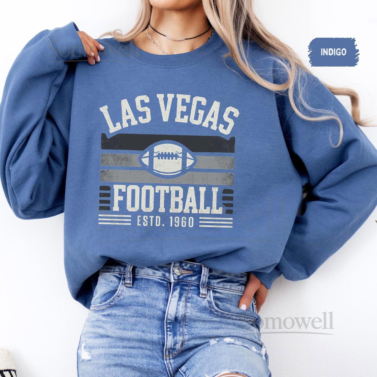 Vintage Las Vegas Football Sweatshirt - Unisex Crewneck Team Fan Apparel Sports Fan Gift Game Day Gear Las Vegas Sweater Football Lover_135