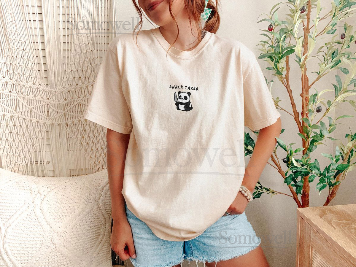 Embroidered Panda Snack Taxer Comfort Colors Shirt Cute Panda Tee Funny Embroidered Shirt Animal Lover Gift Tee_91