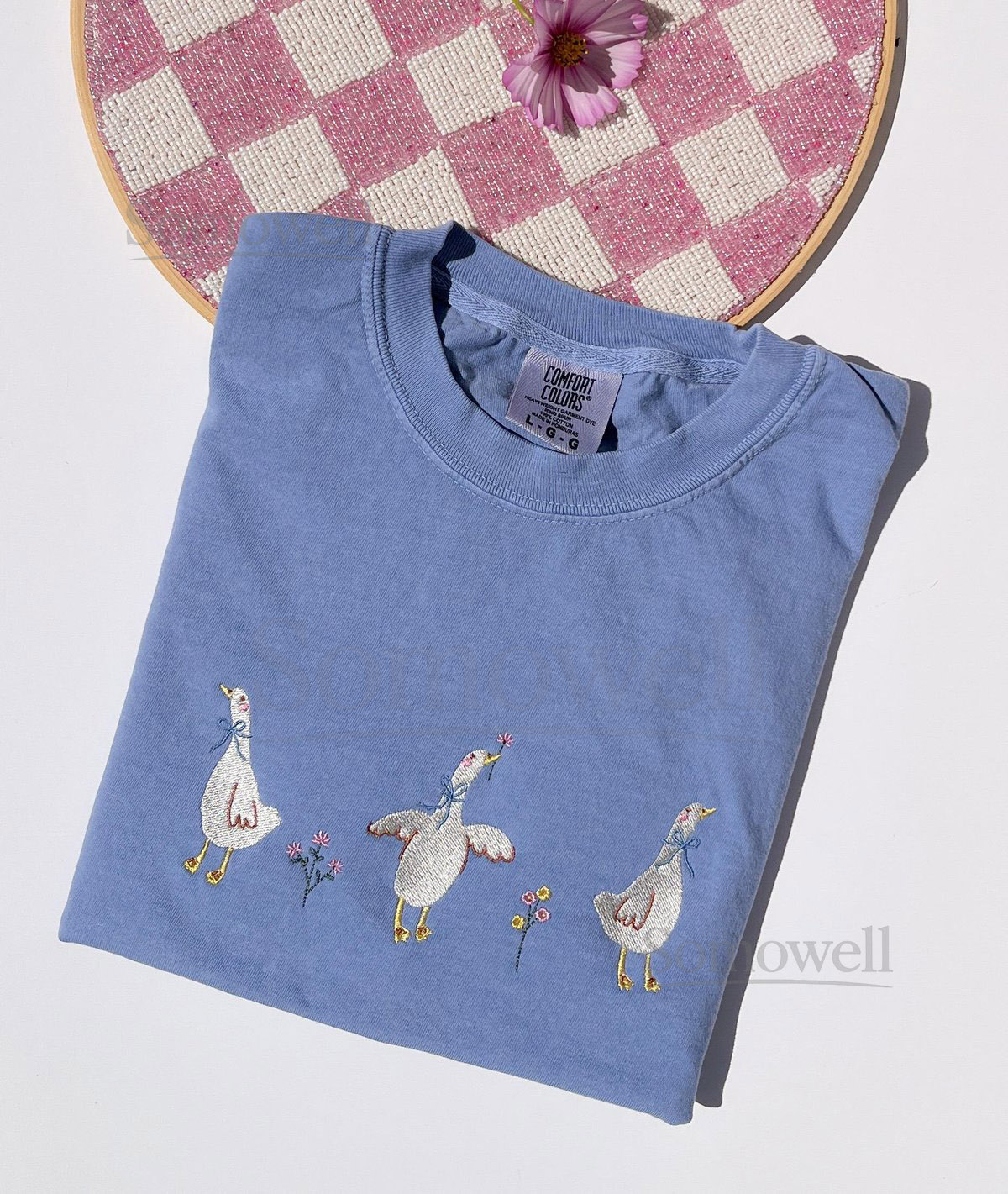 Goose Embroidered Tee Embroidered Duck Shirt Embroidered Goose Shirt Ducks Flowers Tee Embroidered Geese Flowers T-Shirt_120
