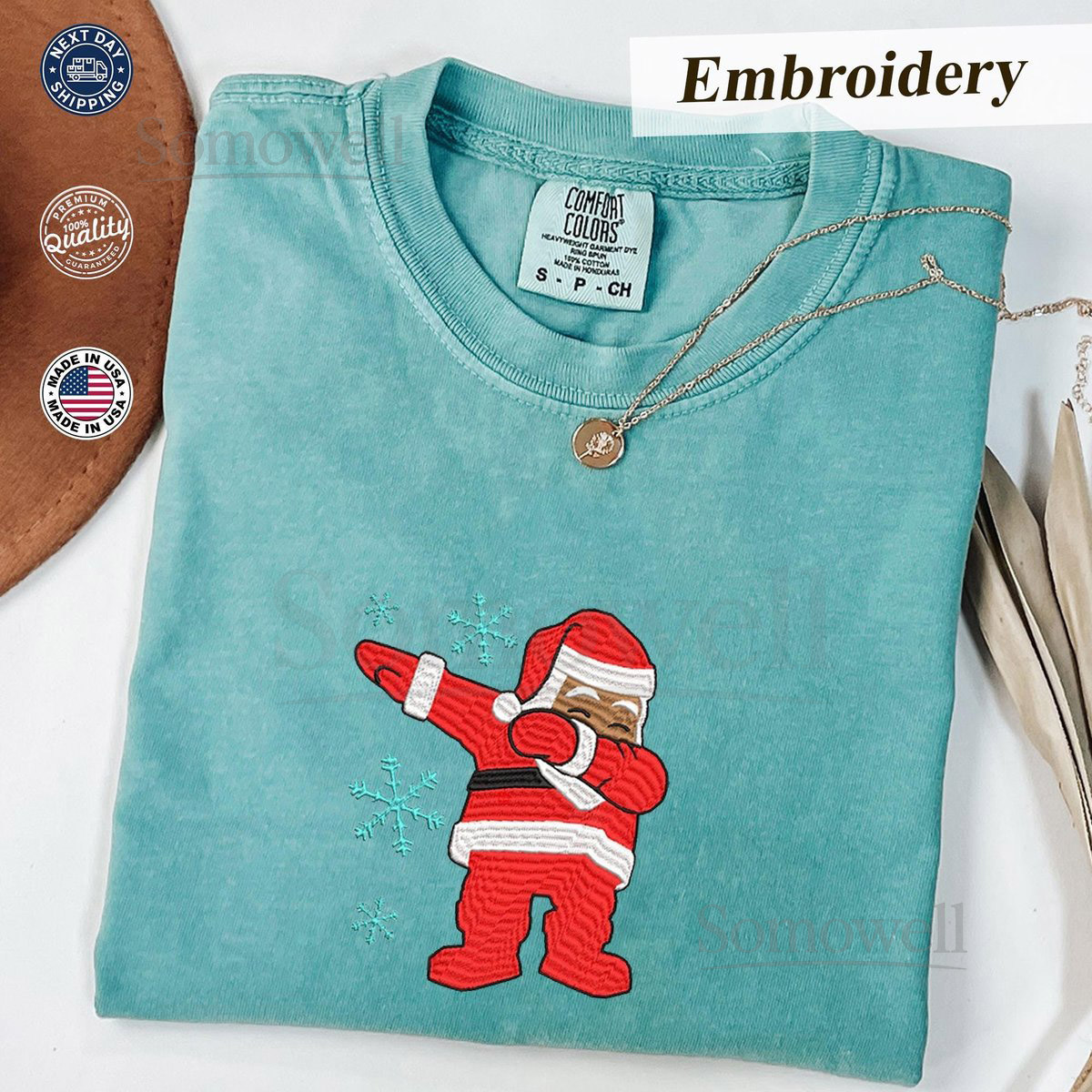 Dabbing Santa Claus Comfort Colors Tee Funny Christmas Shirts Christmas Tee Christmas Gift Santa Dabbing Shirt Embroidered Shirt_32