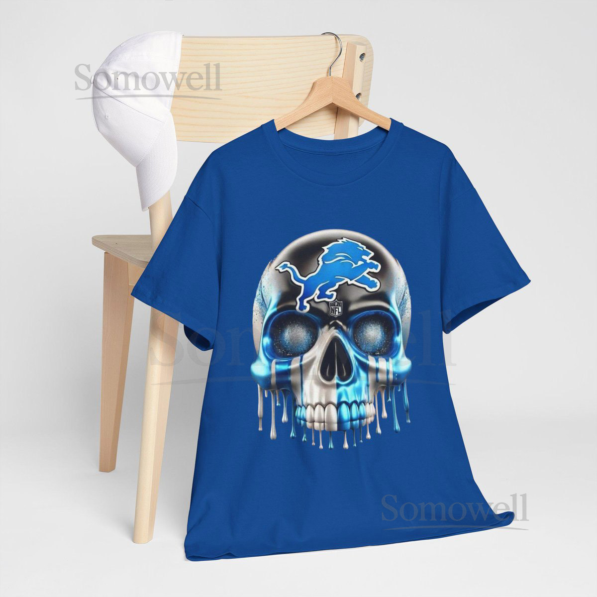 Detroit Lions Dripping Skull Tee Edgy Football Fan Shirt_215