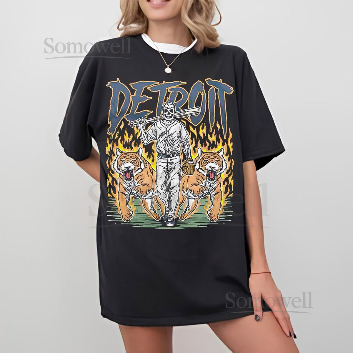 Detroit Baseball Tigers Graphic Tee - Unisex Garment-Dyed T-shirt Skeleton Shirt - Merch Tee - Gift Shirt - Vintage Shirt MLB Shirt_142