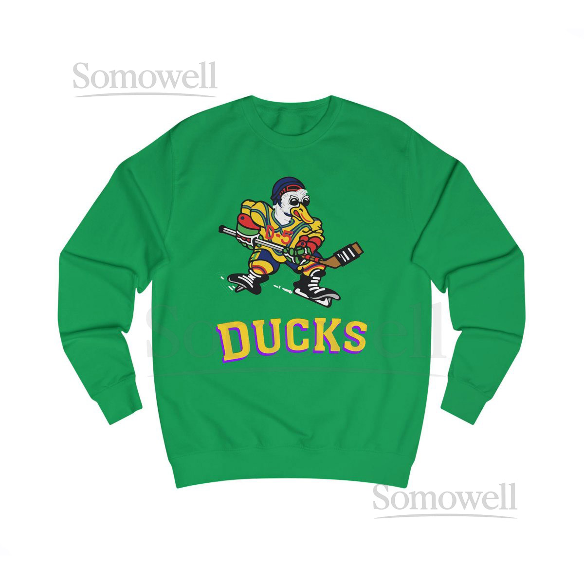  - Mighty Ducks Jersey Crewneck Sweatshirt Design - Green Shirt with Gold Print - Custom Text on back_125
