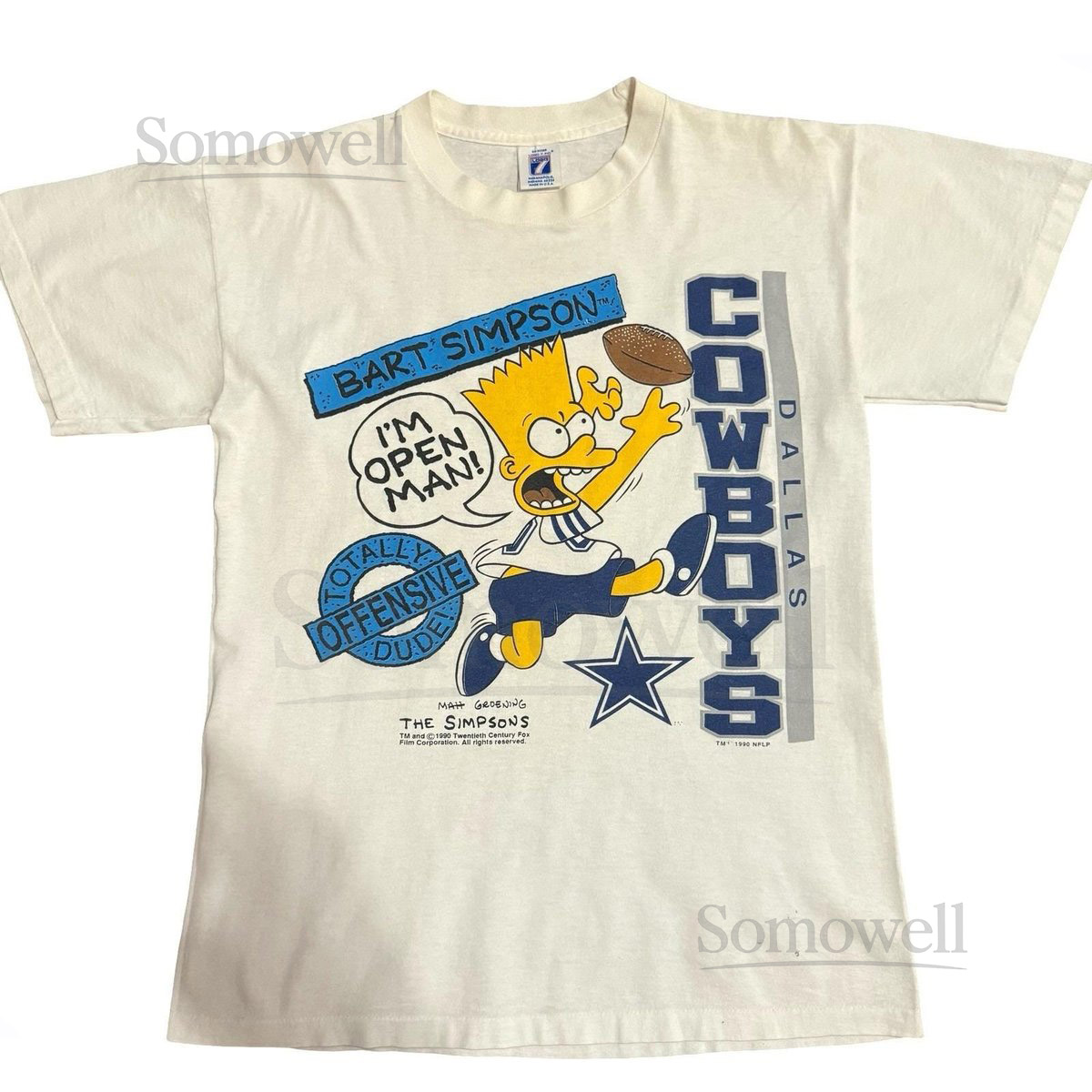 Vintage 90s Bart Simpson Dallas Cowboys T-Shirt Logo 7 NFL Parody_494