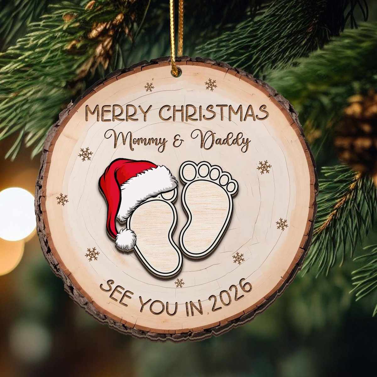Baby Expecting See You In 2026 - Personalized 2-Layered Wooden Ornament Custom Baby Announcement Christmas Ornament Mommy Daddy Gift