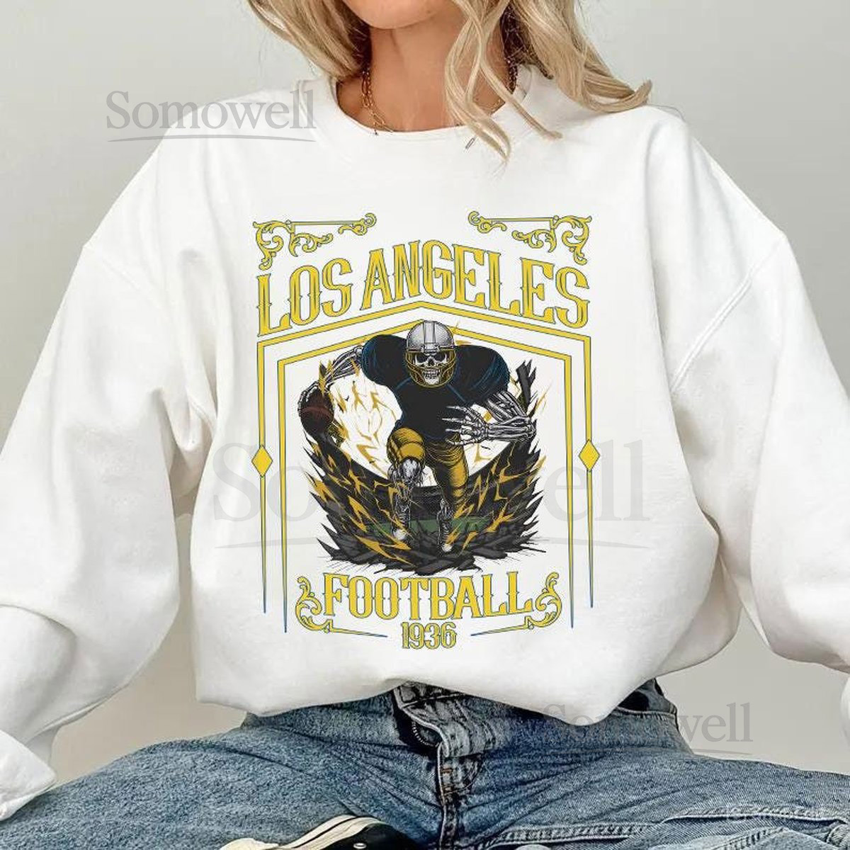 Los Angeles Football Skull Vintage SweatshirtLos Angeles Fan GiftsFootball Game Day t-shirtLos Angeles Football CrewneckFootball T-Shirt_87
