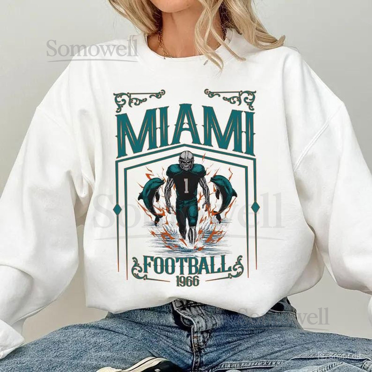 Miami Football Skull Vintage SweatshirtMiami Fan GiftsFootball Game Day Sweatshirt Miami Football CrewneckMiami Football T-Shirt_450