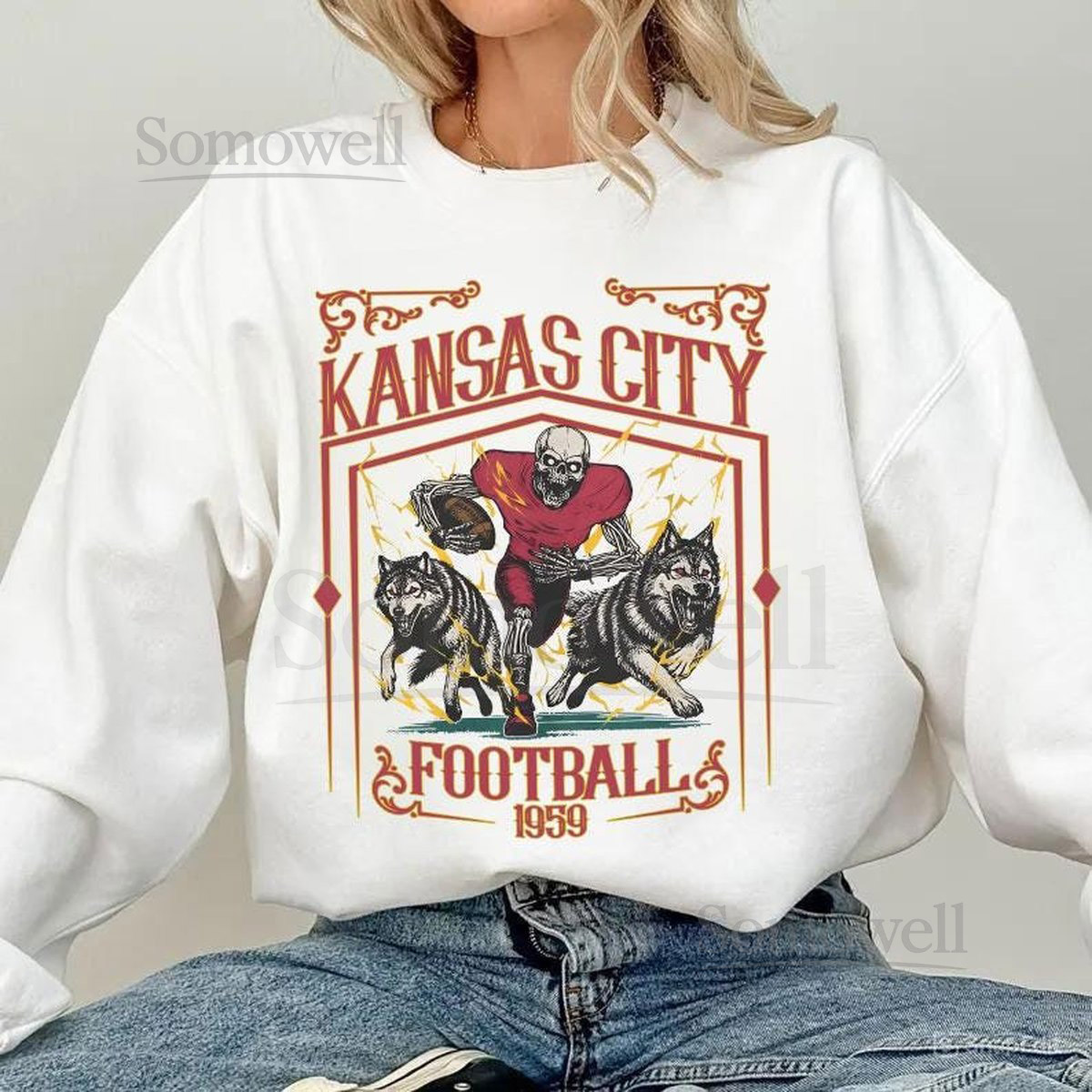 Kansas City Football Skull Vintage SweatshirtKansas City Fan GiftsFootball Game Day t-shirtKansas City Football CrewneckFootball T-Shirt_38