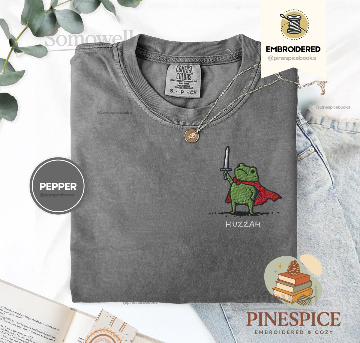 Huzzah Frog with Sword Tee Embroidered Medieval Frog Shirt Comfort Colors 1717 Funny DnD T-Shirt Renaissance Faire Frog Gift_127