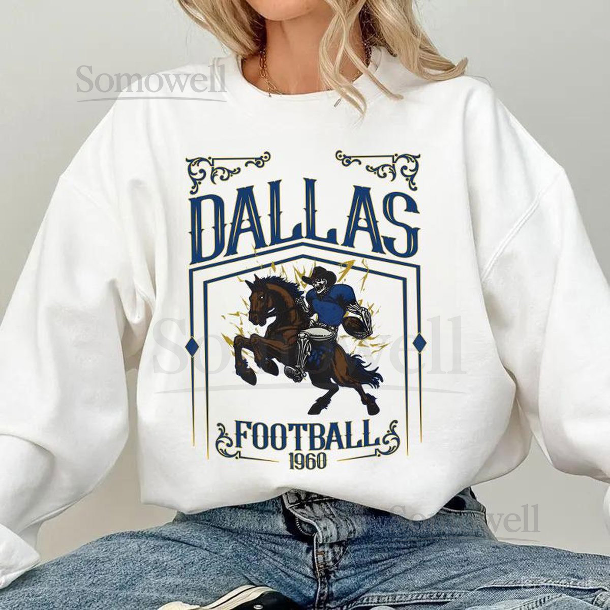 Dallas Football Skull Vintage SweatshirtGifts for Dallas FansFootball Game Day SweatshirtDallas Football Crewneck ShirtFootball shirt_239