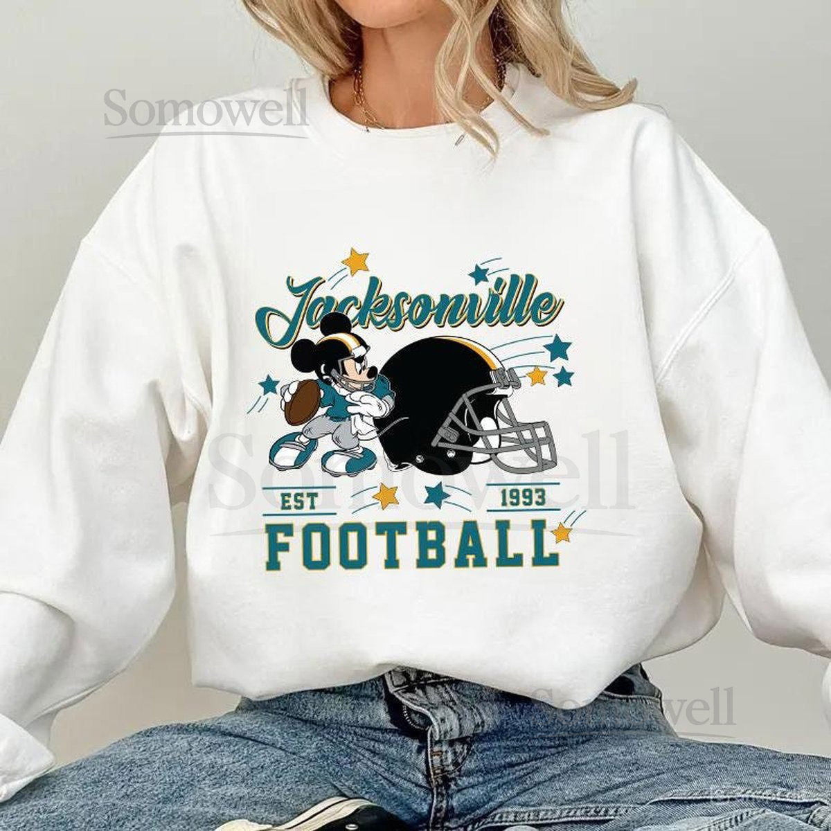 Vintage Jacksonville Football Sweatshirt Retro Cartoon Graphic Pullover 90s Style Sports Fan Sweater Unisex Cozyt Crewneck Football_1003