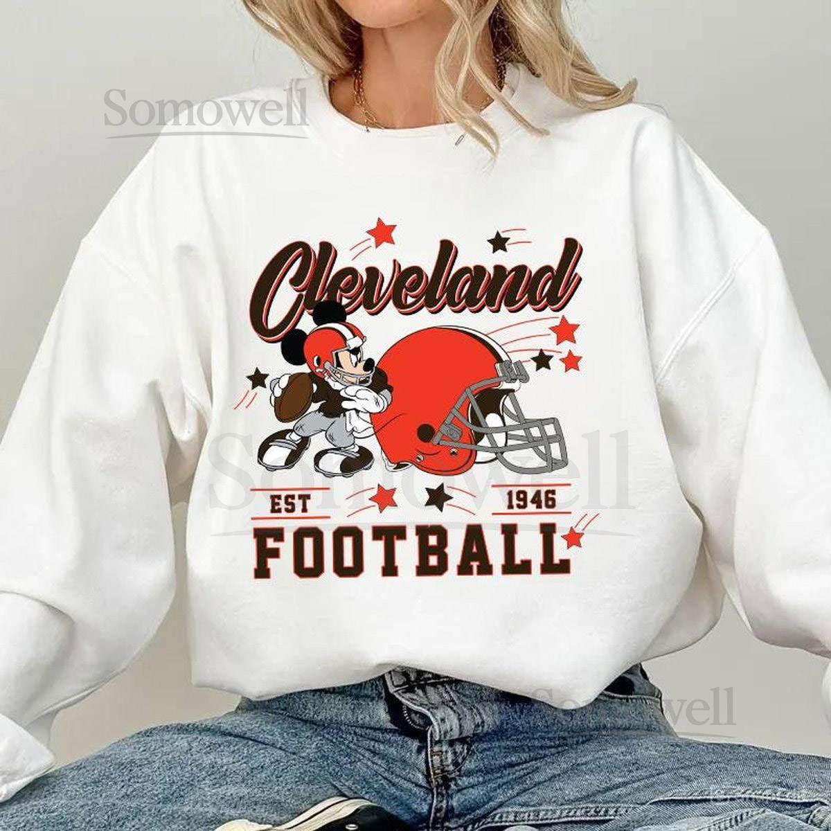 Vintage Cleveland Football Sweatshirt Retro Cartoon Graphic Pullover 90s Style Sports Fan Sweater Unisex Cozyt Crewneck Football shirt_29