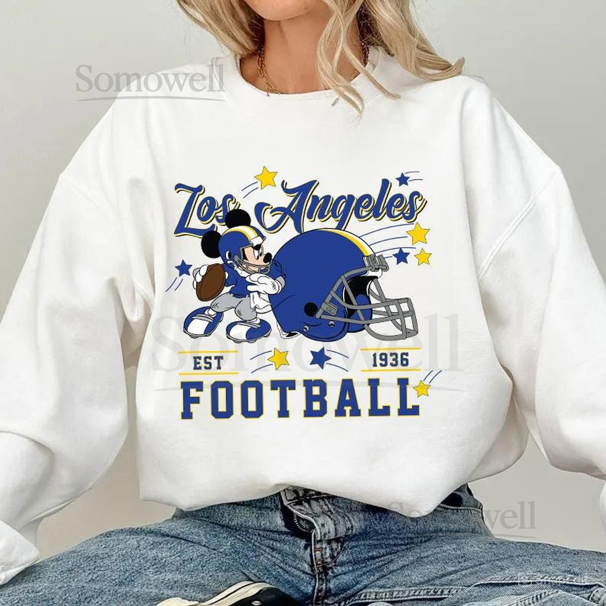 Vintage Los Angeles Football Sweatshirt Retro Cartoon Graphic Pullover 90s Style Sports Fan Sweater Unisex Cozyt Crewneck Football shirt_142