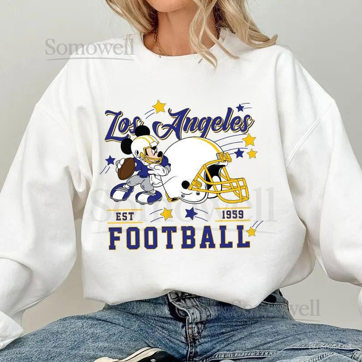 Vintage Los Angeles Football Sweatshirt Retro Cartoon Graphic Pullover 90s Style Sports Fan Sweater Unisex Cozyt Crewneck Football shir_141