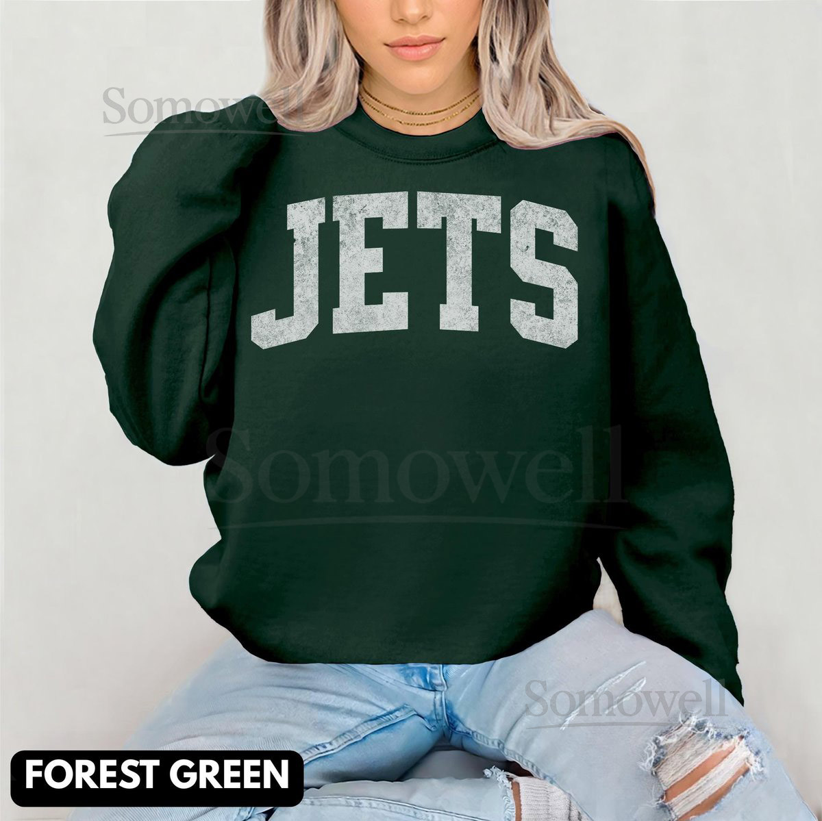 Jets Sweatshirt Distressed Print Sweatshirt Vintage Football Crewneck_231