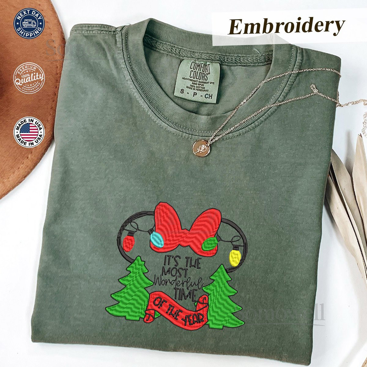 It's The Most Wonderful Time Of The Year Comfort Colors Tee Embroidered Shirt Gift Christmas Shirt Christmas Gift Minnie Mouse Shirt_132